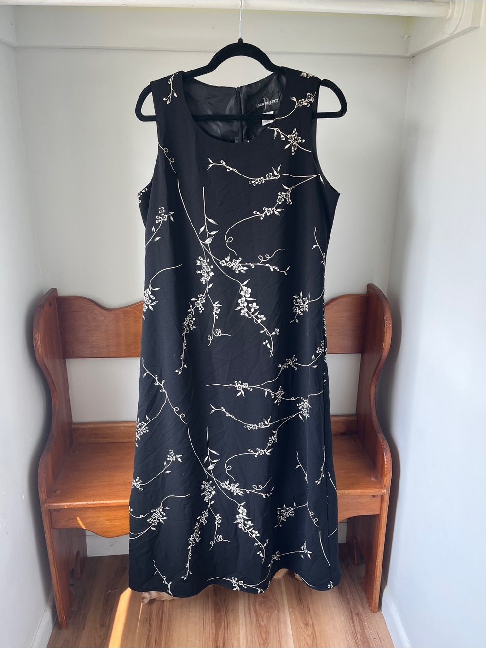 Sleeveless Black Floral A-Line Dress